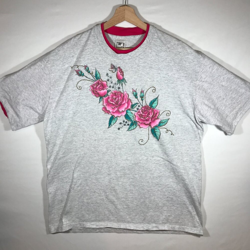 L.A. Sportswear Women's X-Large Heather Gray Floral Short Sleeve T-Shirt